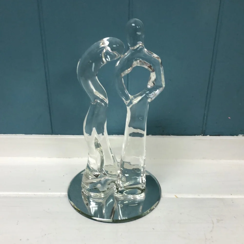 Male Female bride groom 7” glass Abstract‎ Art statue wedding cake topper